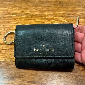 Kate Spade Black Leather Wallet with Key Chain, slots, place for ID